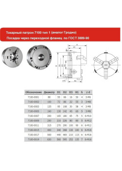 Патрон токарный d 200 мм 3-х кулачковый 7100-0007П 