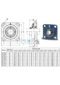 Подшипниковый Узел UCF308 (подшипник UC308 во фланцевом квадратном корпусе) 