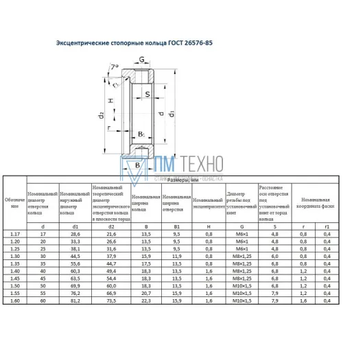 Стопорное кольцо эксцентрическое 1.50 d50х18.3мм ГОСТ 26576-85 (к подшипнику 210) 