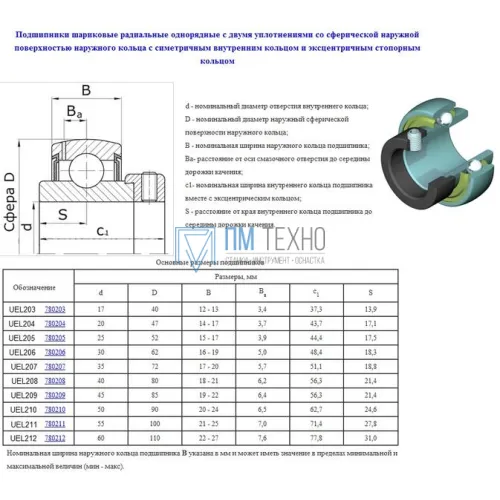 подшипник UEL206 (780206 по ГОСТ 24580-81) 