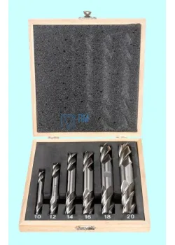 Набор Фрез концевых 2-х  сторонних по металлу из  6шт. (d10, 12, 14, 16, 18, 20мм Z=4) Р18 в деревянном футляре 