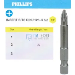 Биты крестовые РН1х 75мм S2 цилиндр. с насечкой DIN3126 хв-к Е1/4 PROFI