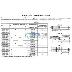 Карандаш алмазный   3908-0092, тип 04, исп.С, АРС4 1000/800 2,5 карат