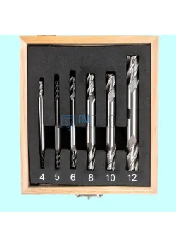 Набор Фрез концевых 2-х  сторонних по металлу из  6шт. (d4, 5, 6, 8, 10, 12мм Z=3) Р18 в деревянном футляре 