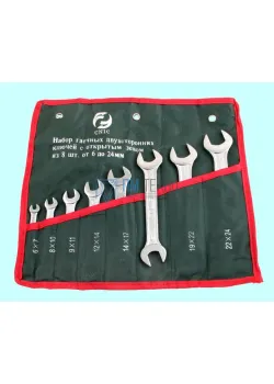 Набор ключей Рожковых из  8-ми шт. (6х7 - 22х24) покрытие хром (TS-001) в сумке 