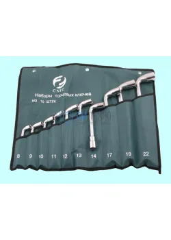 Набор ключей Торцевых коленчатых 2-х сторонних из 10-ти шт. 8-22мм хром, в сумке 