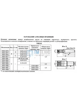 Карандаш алмазный   3908-0081, тип 02, исп.С, 1 кач.,  1,0 карат