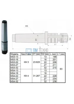 Оправка с хвостовиком КМ4 - d32, L-238 для дисковых фрез 