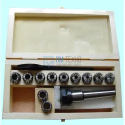 Патрон Цанговый с хвостовиком КМ2 (М10х1.5) с набором цанг ER20 из 11шт (3-13мм) 