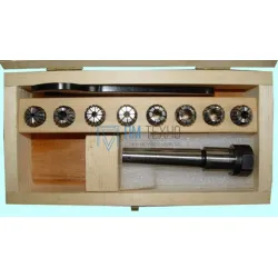 Патрон Цанговый с хвостовиком КМ2 (М10х1.5) с набором цанг ER16 из  8шт (3-10мм) 