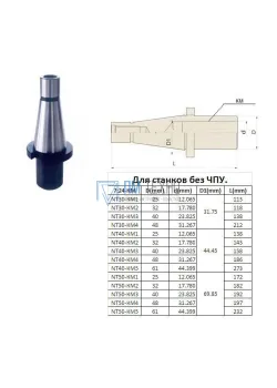 Втулка переходная с хвостовиком 7:24-40 на КМ4 для концевых фрез без лапки для станков без ЧПУ 