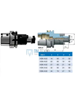 Оправка с хвостовиком HSK-A 63/d16х A60 комбинир-ая для нас. цил. и торц. фрез с прод-ой и попер-ой шпонкой 