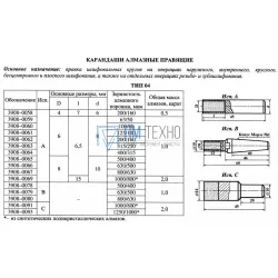 Карандаш алмазный Карандаш алмазный 3908-0055, тип 01, исп.А, 2 кач., 1,0 карат