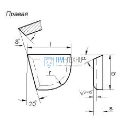 Пластина 06350 Т5К10 правая (12х8х5х5х18гр) (для подр. и расточных резцов под глухие отв.)