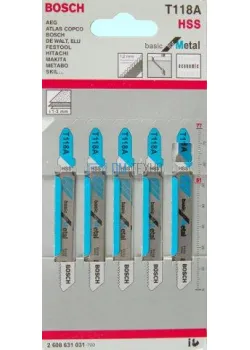 Пилка для электролобзиков По металлу T118A HSS 190169 (5шт. уп.)