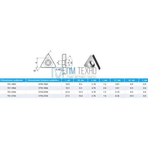 Пластина OТN - 1604 ВК15 трехгранная dвн=5мм  (701-1604) опорная